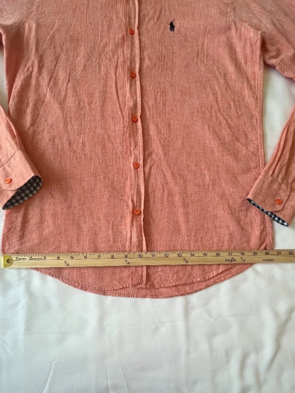 VTG Polo Ralph Lauren 100% Linen USA Made Orange Coral Size L Shirt Y2K
